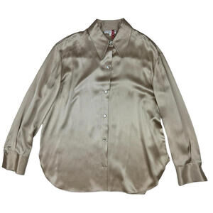 Vince Shaped Collar Satin Silk Blouse Beige Size L